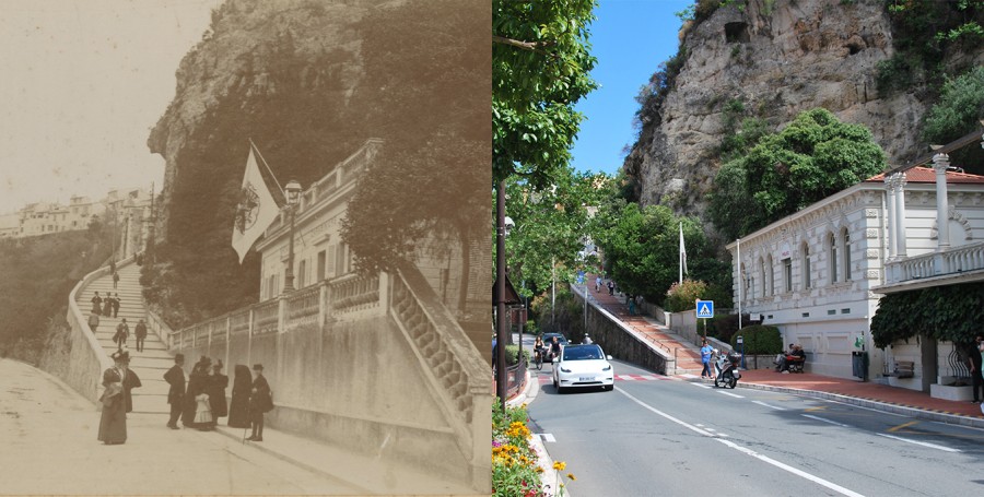 Entre infrieure de la Rampe Major et poste de police, vers 1900  Phot. Inconnu.   Fonds patrimonial, Mdiathque de Monaco, Mp 51/67